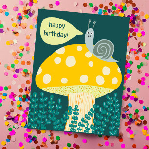Whimsical Snail on Magical Mushroom CUSTOM Bday Briefkaart