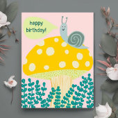 Whimsical Snail on Magical Mushroom CUSTOM Bday Briefkaart