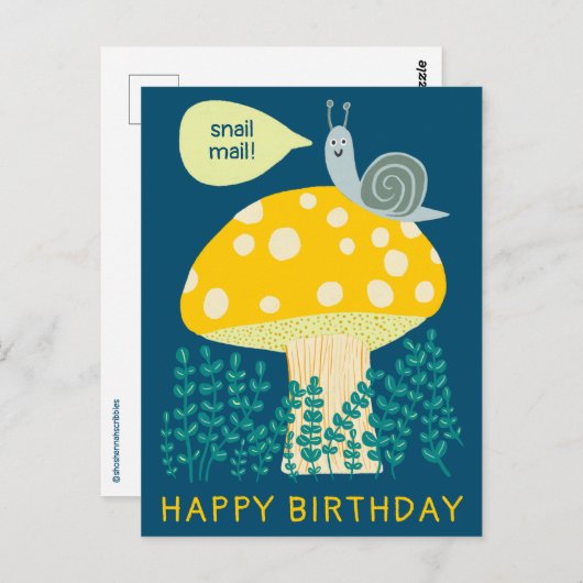 Whimsical Snail on Magical Mushroom CUSTOM Bday Briefkaart (Voorkant / Achterkant)