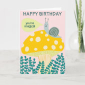 Whimsical Snail on Magical Mushroom CUSTOM Bday Kaart (Voorkant)