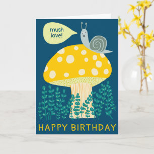 Whimsical Snail on Magical Mushroom CUSTOM Bday Kaart