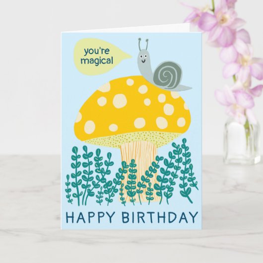 Whimsical Snail on Magical Mushroom CUSTOM Bday Kaart (Orchidee)
