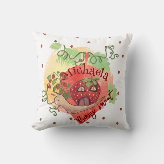 Whimsical Snail & Strawberry Nursery Decor Pillow Kussen (Voorkant)