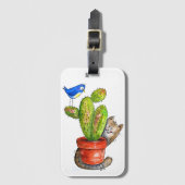 Whimsical Sneaky Cat met Cactus Bagagelabel (Voorkant (verticaal))