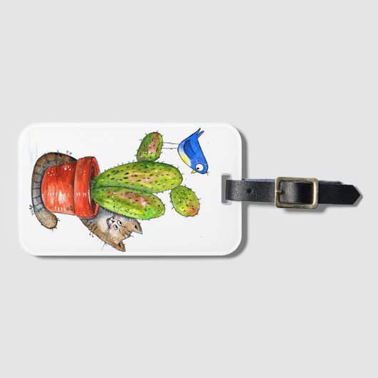 Whimsical Sneaky Cat met Cactus Bagagelabel (Voorkant (horizontaal))