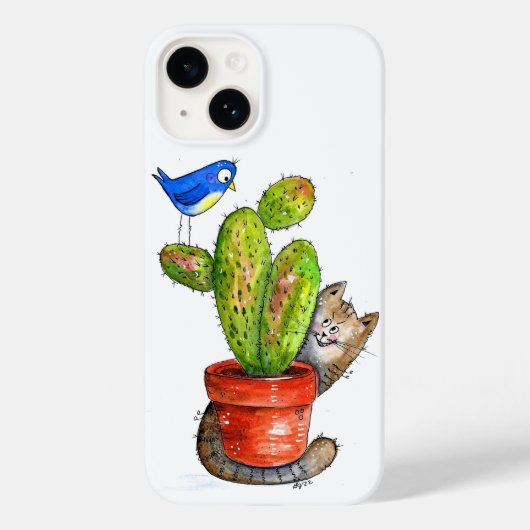 Whimsical Sneaky Cat met Cactus Case-Mate iPhone Case (Achterkant)