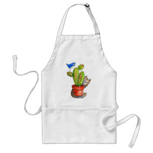 Whimsical Sneaky Cat met Cactus Standaard Schort