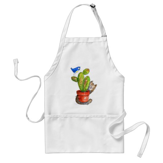 Whimsical Sneaky Cat met Cactus Standaard Schort (Voorkant)