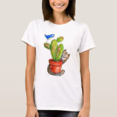 Whimsical Sneaky Cat met Cactus T-shirt (Voorkant)