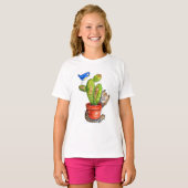 Whimsical Sneaky Cat met Cactus T-shirt (Voorkant volledig)
