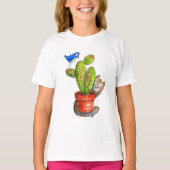Whimsical Sneaky Cat met Cactus T-shirt (Voorkant)