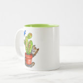 Whimsical Sneaky Cat met Cactus Tweekleurige Koffiemok (Voorkant links)