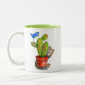 Whimsical Sneaky Cat met Cactus Tweekleurige Koffiemok (Links)