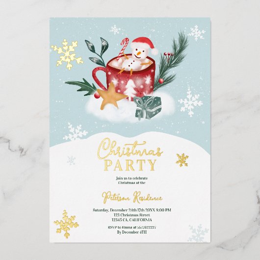 Whimsical-sneeuwman-chocoladeillustratie Folie Uitnodiging (Voorkant)