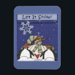 Whimsical Sneeuwman en Pinguïns Magneet<br><div class="desc">Mooi, grillig kerstontwerp. Geweldig als een klein cadeau voor familie, vrienden, zakenpartners en klanten.</div>