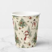 Whimsical Sneeuwman: Feestelijk Papieren Bekers (Voorkant)