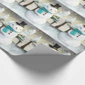 Whimsical Sneeuwman in Winter Kerst Patroon Cadeaupapier (Hoek)