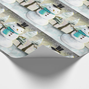 Whimsical Sneeuwman in Winter Kerst Patroon Cadeaupapier