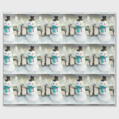 Whimsical Sneeuwman in Winter Kerst Patroon Cadeaupapier (Vlak)