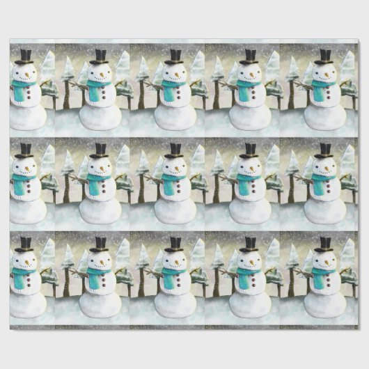 Whimsical Sneeuwman in Winter Kerst Patroon Cadeaupapier (Vlak)