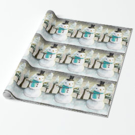 Whimsical Sneeuwman in Winter Kerst Patroon Cadeaupapier