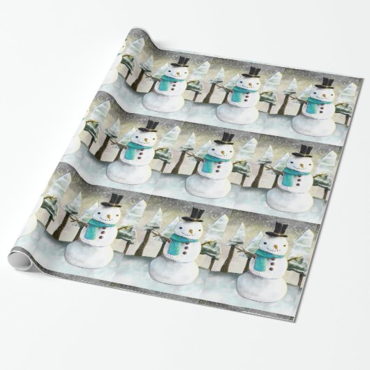 Whimsical Sneeuwman in Winter Kerst Patroon Cadeaupapier (Uitgerold)