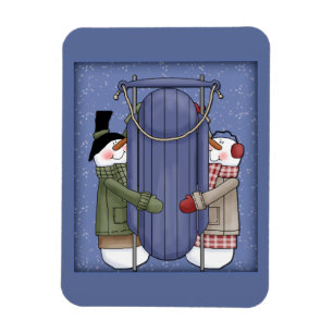 Whimsical Sneeuwman met slee Magneet