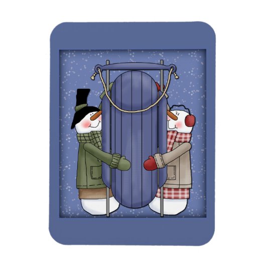 Whimsical Sneeuwman met slee Magneet (Verticaal)