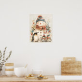 whimsical Sneeuwman Pinguïns Waterverf Winter Deco Poster (Keuken)