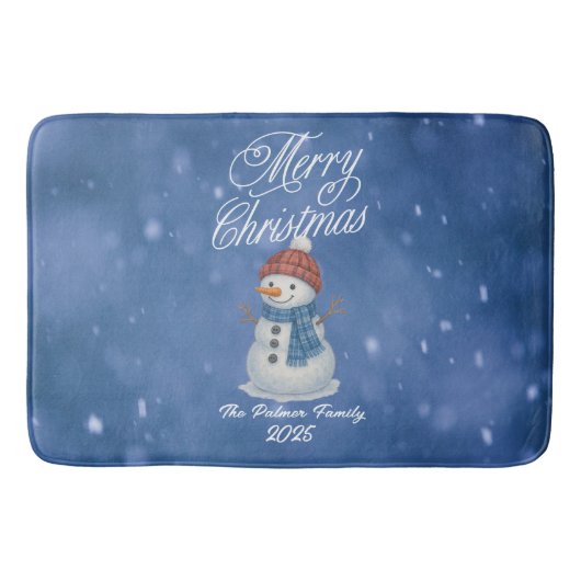 Whimsical Sneeuwman Prettig Kerstfeest Badmat (Voorkant)