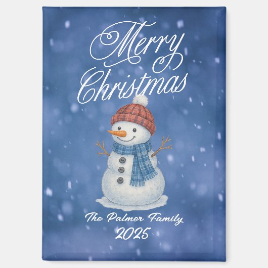 Whimsical Sneeuwman Prettig Kerstfeest Magneet (Voorkant)