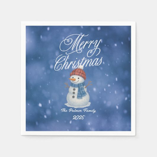 Whimsical Sneeuwman Prettig Kerstfeest Servet (Voorkant)