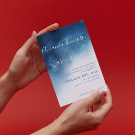 Whimsical Sneeuwvlok Elegantie Blauw Wit Bruiloft Uitnodiging Briefkaart
