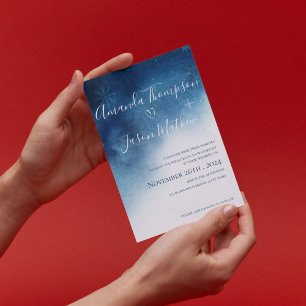 Whimsical Sneeuwvlok Elegantie Blauw Wit Bruiloft Uitnodiging Briefkaart