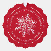 Whimsical sneeuwvlok punt rand rood ornament kaart (Voorkant)