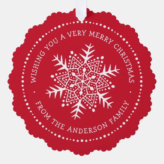 Whimsical sneeuwvlok punt rand rood ornament kaart (Voorkant)