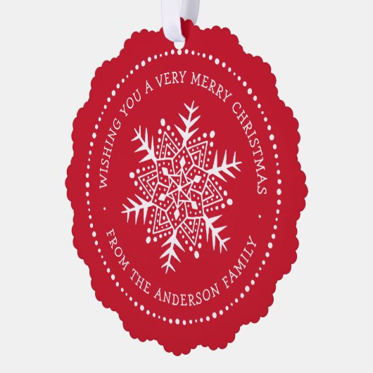 Whimsical sneeuwvlok punt rand rood ornament kaart (Links)