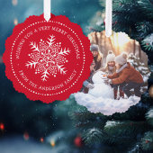 Whimsical sneeuwvlok punt rand rood ornament kaart