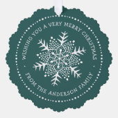 Whimsical sneeuwvlok stip border grenen groen ornament kaart (Voorkant)