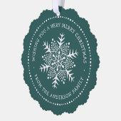 Whimsical sneeuwvlok stip border grenen groen ornament kaart (Links)