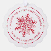 Whimsical sneeuwvlok stip rand rood wit ornament kaart (Voorkant)