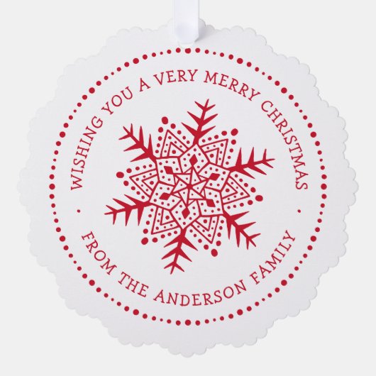 Whimsical sneeuwvlok stip rand rood wit ornament kaart (Voorkant)