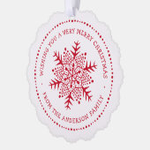 Whimsical sneeuwvlok stip rand rood wit ornament kaart (Links)