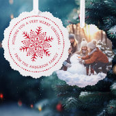 Whimsical sneeuwvlok stip rand rood wit ornament kaart