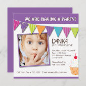 Whimsical Snoep Birthday Party Invitation Kaart (Voorkant / Achterkant)