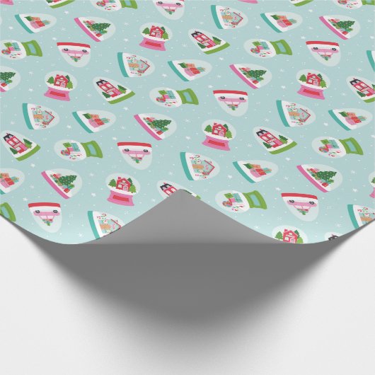 Whimsical Snow Globes in Aqua Blue Pattern Cadeaupapier (Hoek)
