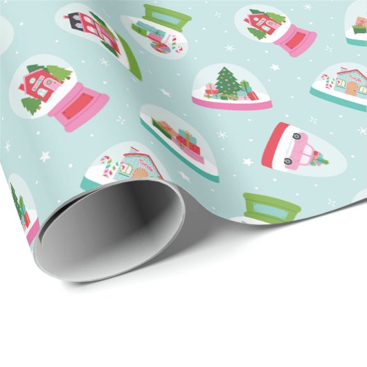 Whimsical Snow Globes in Aqua Blue Pattern Cadeaupapier (Rol Hoek)