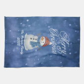 Whimsical Snow Man Vrolijk kerstfeest Theedoek (Horizontaal)