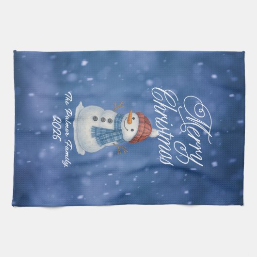 Whimsical Snow Man Vrolijk kerstfeest Theedoek (Horizontaal)