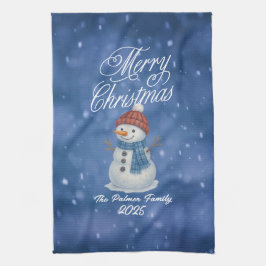 Whimsical Snow Man Vrolijk kerstfeest Theedoek